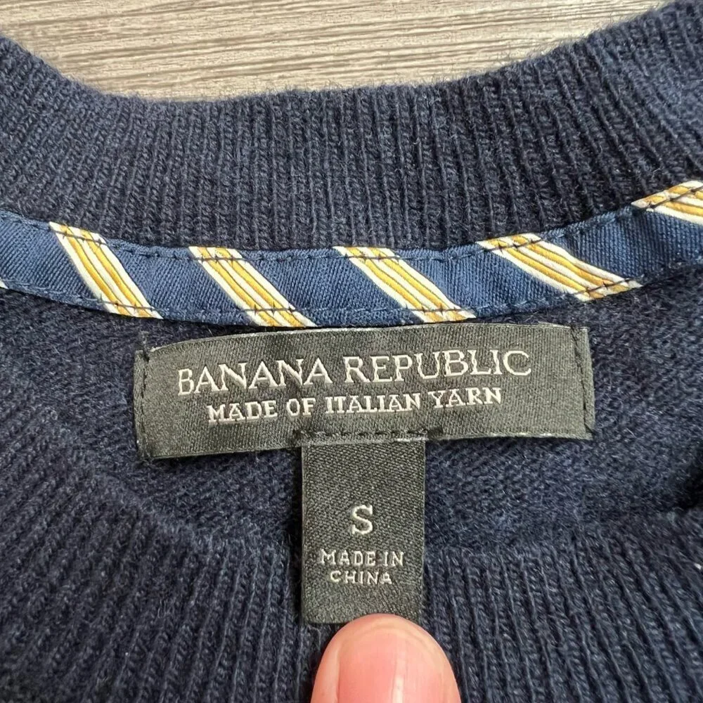 Banana Republic Men’s Merino Wool Striped-Sleeve Crewneck Sweater Size S